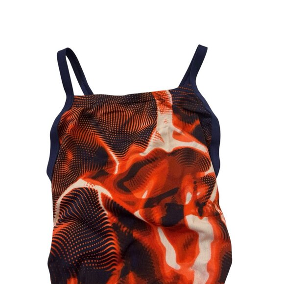 Speedo Endurance+ Flash Time Flyback Swimsuit Women 28 Orange Navy Athletic NEW - Picture 3 of 13